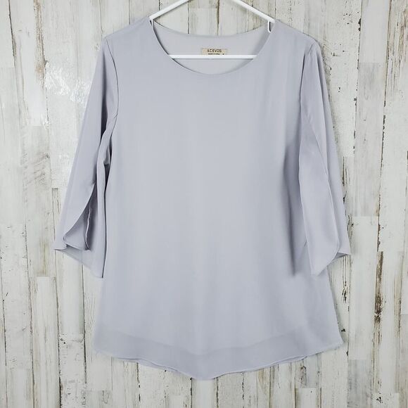 ACEVOG Scoop Neck Blouse Top Light Gray Size Medium - Picture 1 of 10